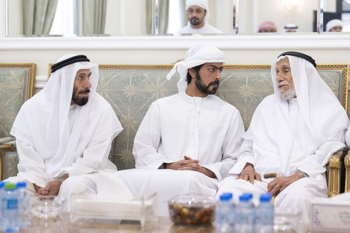 Khalifa bin Tahnoon bin Mohammed offers condolences on the passing of Ahmed bin Humaid Al Mansouri's wife