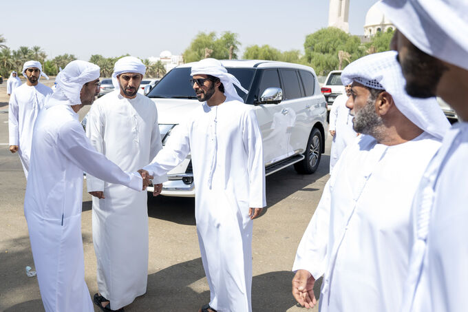 Khalifa bin Tahnoon bin Mohammed offers condolences on the passing of Ahmed bin Humaid Al Mansouri's wife