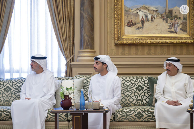 Hamdan bin Zayed receives delegation from space sector at Al Nakheel Palace