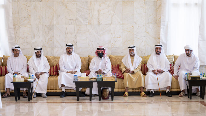 Nahyan bin Mubarak and Theyab bin Mohamed bin Zayed offer condolences on the passing of Meera bint Rashid Al Mazrouei