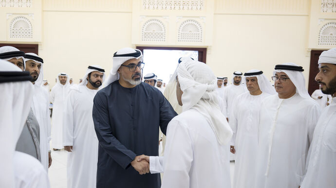 Ruler of Umm Al Quwain receives condolences from Crown Prince of Abu Dhabi on the passing of Sheikh Abdullah bin Ahmed bin Rashid Al Mualla