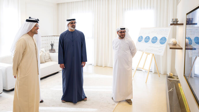 Khaled bin Mohamed bin Zayed inaugurates phase one of North Bani Yas housing project valued at AED3.1bn and officially names project Al Mizn Neighbourhood