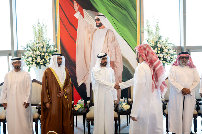 Khalifa bin Tahnoon bin Mohammed attends Mubarak Mohammed bin Qarran Al Mansoori wedding reception