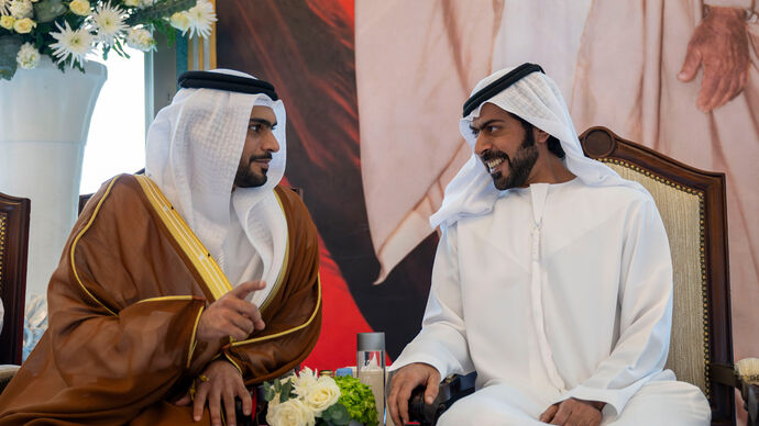 Khalifa bin Tahnoon bin Mohammed attends Mubarak Mohammed bin Qarran Al Mansoori wedding reception