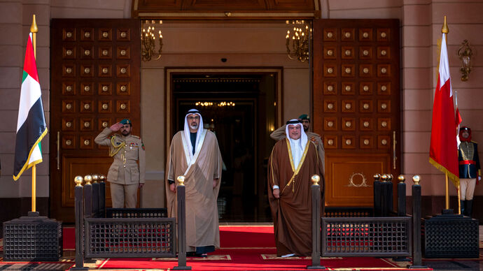 Crown Prince of Abu Dhabi arrives at Gudaibiya Palace in Manama