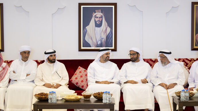 Theyab bin Mohamed bin Zayed offers condolences to Faris Khalaf Al Mazrouei on the passing of his mother