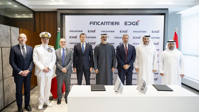 Khaled bin Mohamed bin Zayed witnesses signing ceremony formalising EDGE Group and Fincantieri shipbuilding joint venture MAESTRAL