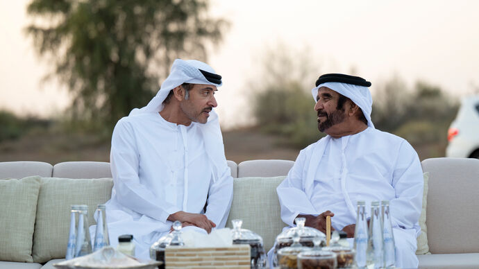 Hazza bin Zayed visits Saif bin Mohammed and exchanges Ramadan greetings